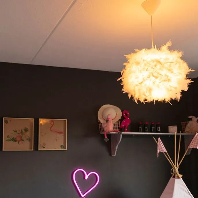 Pendelleuchte im Landhausstil weiß mit Federn - Feather