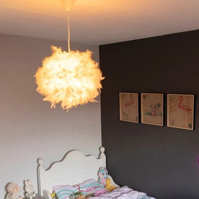 Pendelleuchte im Landhausstil weiß mit Federn - Feather