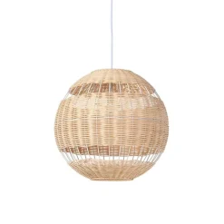 Pendelleuchte im Landhausstil weiß mit Rattan - Rattan