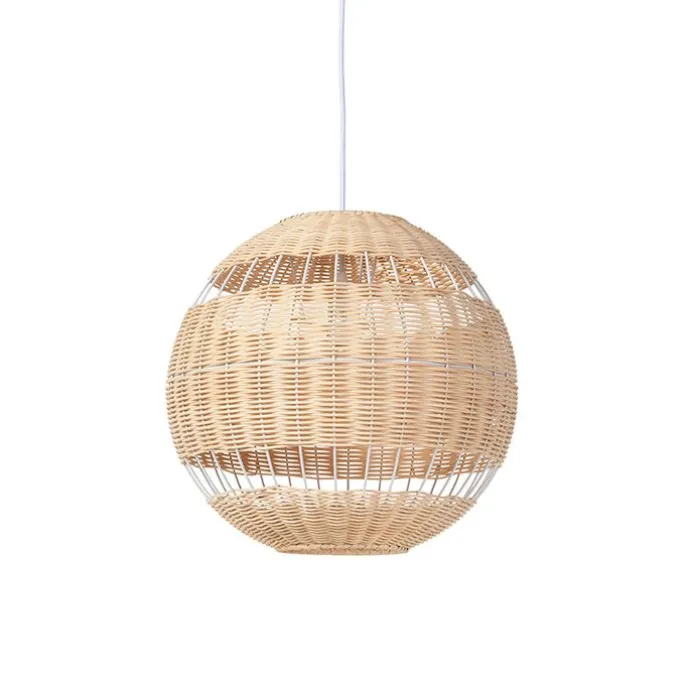 Pendelleuchte im Landhausstil weiß mit Rattan - Rattan