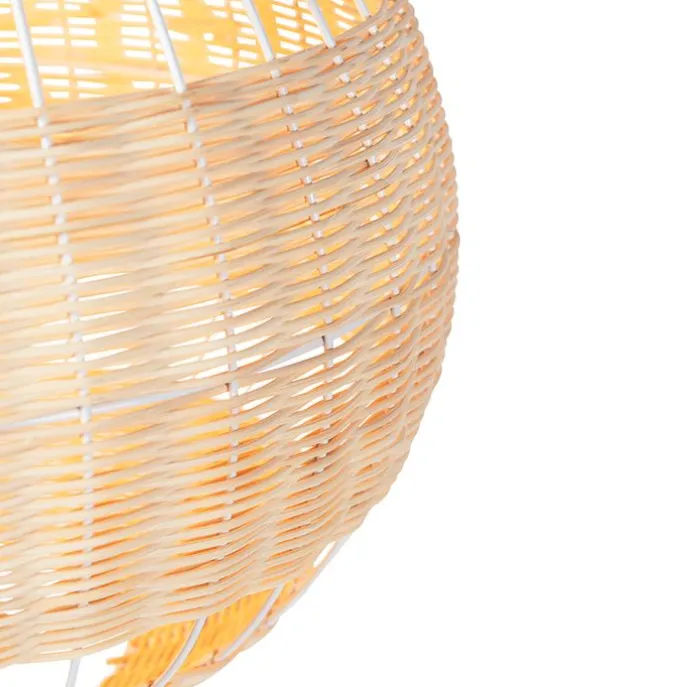 Pendelleuchte im Landhausstil weiß mit Rattan - Rattan