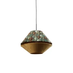 Pendelleuchte Schwarz mit Doppeltem Samtlampenschirm Blattdesign und Beige - Combi 1