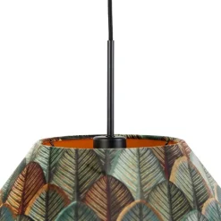 Pendelleuchte Schwarz mit Doppeltem Samtlampenschirm Blattdesign und Beige - Combi 1