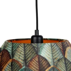 Pendelleuchte schwarz mit doppeltem Samt Lampenschirm Blattdesign und Beige 2-Lichter - Cava Luxe