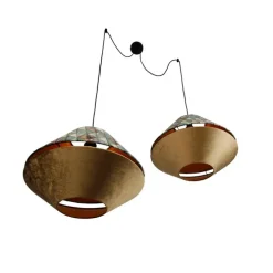 Pendelleuchte schwarz mit doppeltem Samt Lampenschirm Blattdesign und Beige 2-Lichter - Cava Luxe