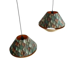 Pendelleuchte schwarz mit doppeltem Samt Lampenschirm Blattdesign und Beige 2-Lichter - Cava Luxe