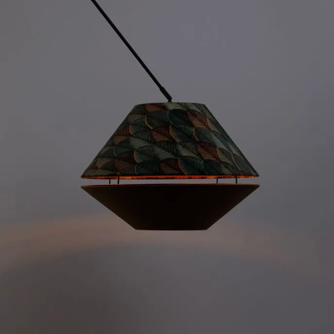 Pendelleuchte Schwarz mit Doppeltem Samtlampenschirm Blattdesign und Beige - Blitz