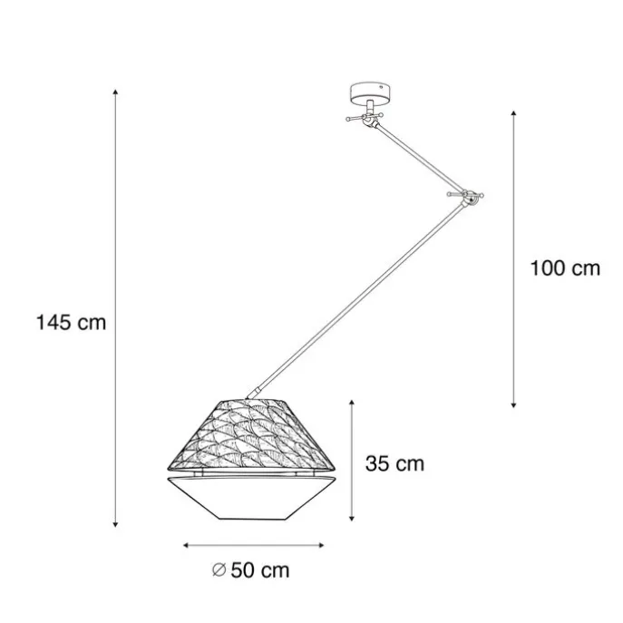 Pendelleuchte Schwarz mit Doppeltem Samtlampenschirm Blattdesign und Beige - Blitz