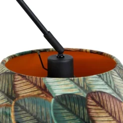 Pendelleuchte Schwarz mit Doppeltem Samtlampenschirm Blattdesign und Beige - Blitz