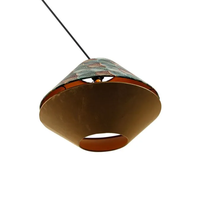 Pendelleuchte Schwarz mit Doppeltem Samtlampenschirm Blattdesign und Beige - Blitz