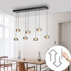 Pendelleuchte schwarz mit Rauchglas inkl. LED 7-flammig Easylift - Rika
