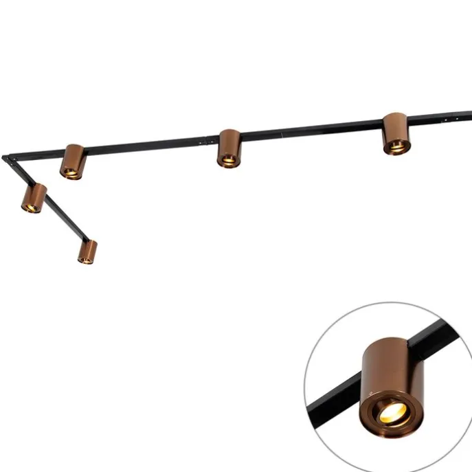 1-Phasen-Schienensystem mit 5 Spots in Dunkelbronze und Schwarz - Rondoo Up