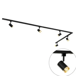 1-Phasen-Schienensystem mit 5 Spots schwarz mit Goldring - Jeana