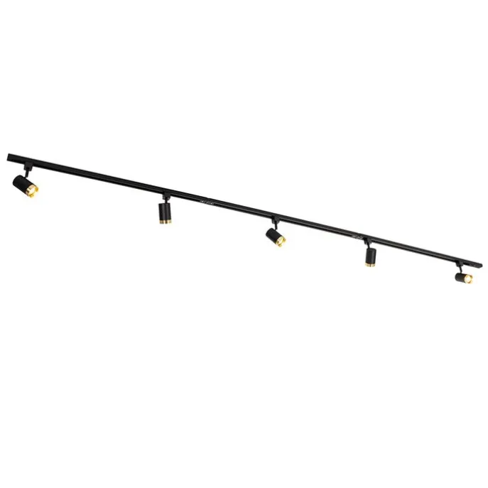 1-Phasen-Schienensystem mit 5 Spots schwarz mit Goldring - Jeana