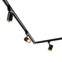 1-Phasen-Schienensystem mit 5 Spots schwarz mit Goldring - Jeana