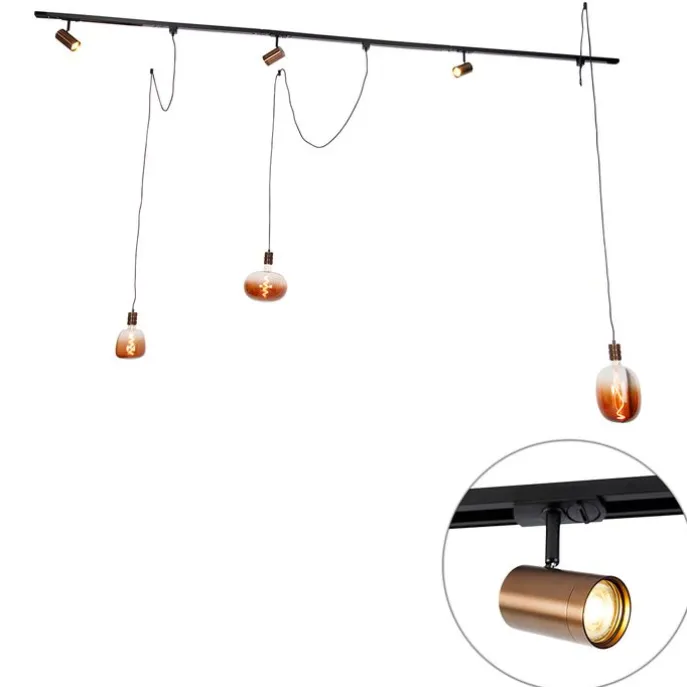 1-Phasen-Schienensystem mit 3 Strahlern und Hängelampen dunkelbronze - Cavalux Jeana