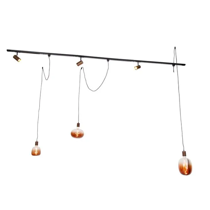 1-Phasen-Schienensystem mit 3 Strahlern und Hängelampen dunkelbronze - Cavalux Jeana