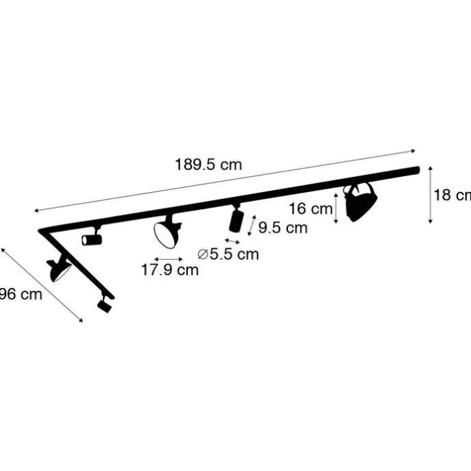 1-Phasen-Schienensystem mit 6 Strahlern schwarz verstellbar - Magnax Jeana