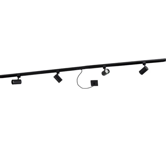 1-Phasen-Schienensystem schwarz mit 4 Strahlern und I-Netzteil quadratisch - Jeana