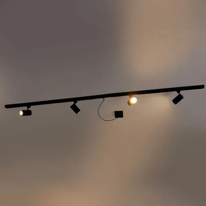 1-Phasen-Schienensystem schwarz mit 4 Strahlern und I-Netzteil quadratisch - Jeana