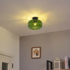 Retro Deckenleuchte Schwarz mit Grünglas - Bizle