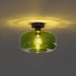 Retro Deckenleuchte Schwarz mit Grünglas - Bizle