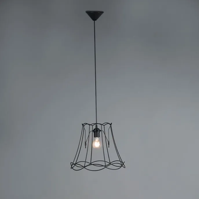 Retro Hängelampe schwarz 35 cm - Granny Frame