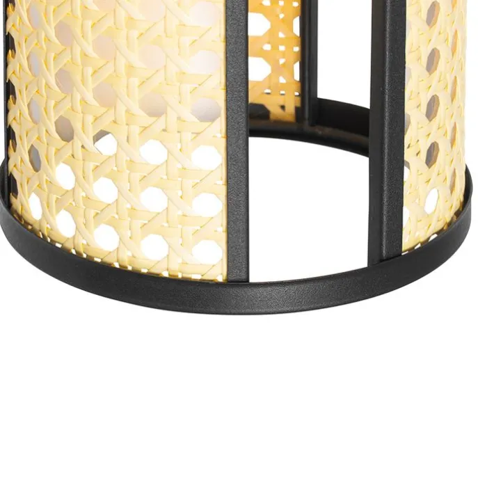 Retro-Hängelampe schwarz mit Rattan 3-flammig rund - Akira