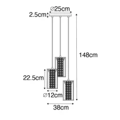 Retro-Hängelampe schwarz mit Rattan 3-flammig rund - Akira