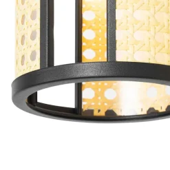 Retro-Hängelampe schwarz mit Rattan 3-flammig rund - Akira