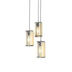 Retro-Hängelampe schwarz mit Rattan 3-flammig rund - Akira