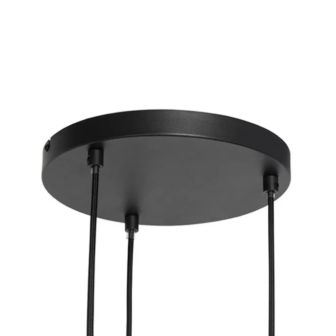 Retro-Hängelampe schwarz mit Rattan 3-flammig rund - Akira