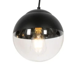 Retro-Hängelampe schwarz mit klarem Glas, länglich, 3-flammig – Eclipse