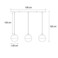 Retro-Hängelampe schwarz mit klarem Glas, länglich, 3-flammig – Eclipse