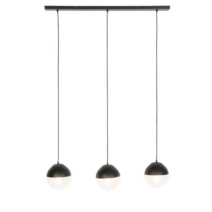 Retro-Hängelampe schwarz mit klarem Glas, länglich, 3-flammig – Eclipse