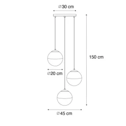 Retro-Hängelampe schwarz mit klarem Glas, rund, 3-flammig – Eclipse