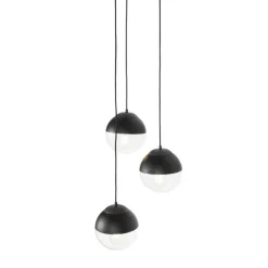 Retro-Hängelampe schwarz mit klarem Glas, rund, 3-flammig – Eclipse