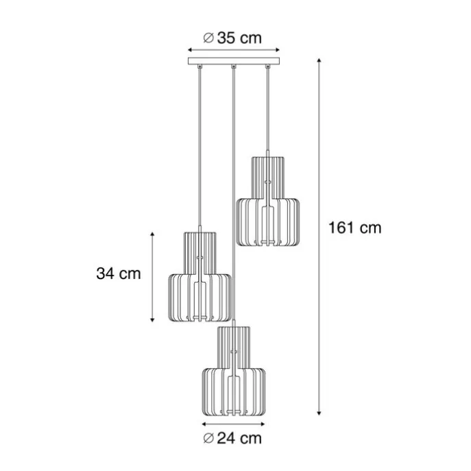 Retro-Hängelampe schwarz mit Orange 3-flammig - Felt