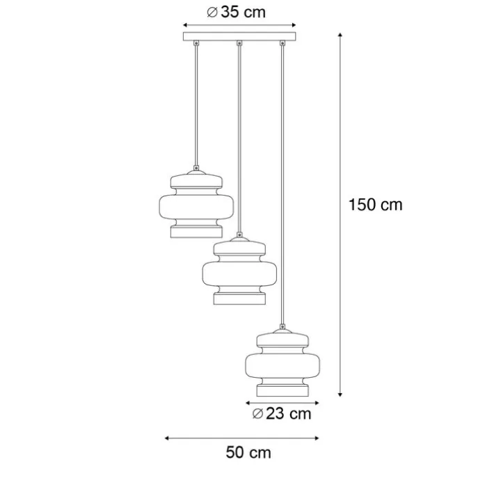 Retro-Hängelampe schwarz mit grünem Glas 3-flammig - Denise