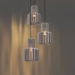 Retro-Hängelampe schwarz mit Taupe 3-flammig - Felt