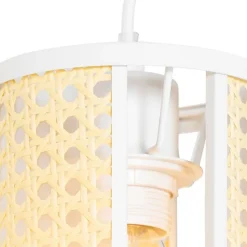Retro-Hängelampe weiß mit Rattan 3-flammig länglich - Akira