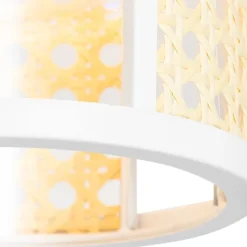 Retro-Hängelampe weiß mit Rattan 3-flammig länglich - Akira