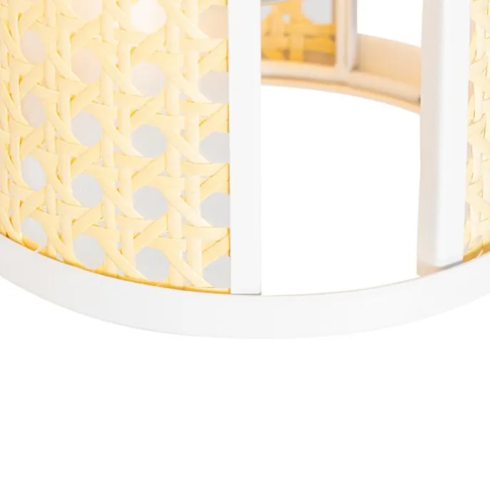 Retro-Hängelampe weiß mit Rattan 3-flammig länglich - Akira