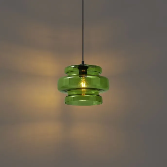 Retro-Hängeleuchte schwarz mit grünem Glas - Denise