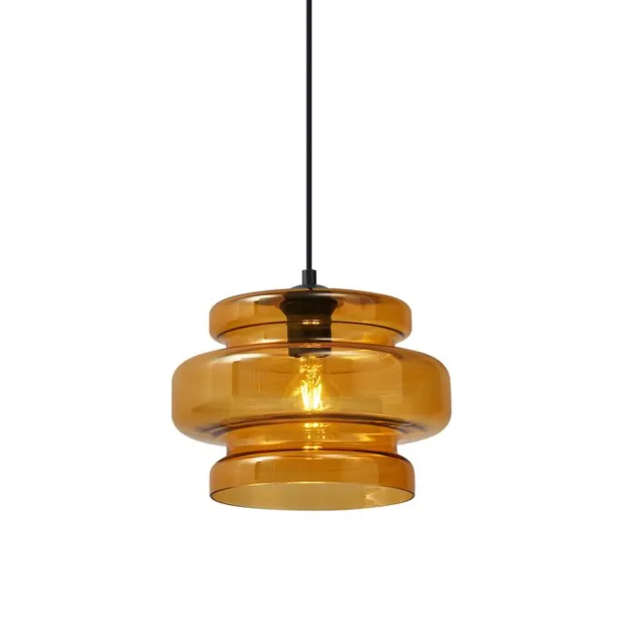Retro-Hängeleuchte schwarz mit orangefarbenem Glas - Denise