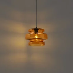 Retro-Hängeleuchte schwarz mit orangefarbenem Glas - Denise