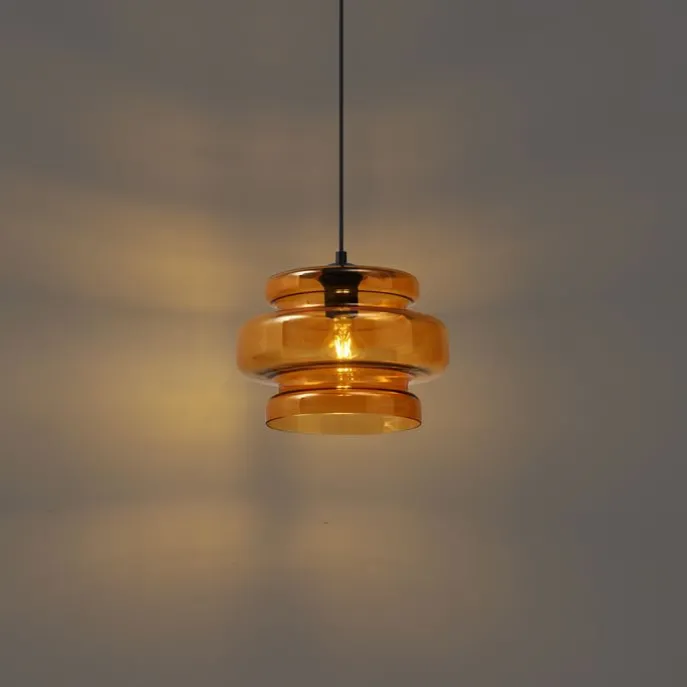 Retro-Hängeleuchte schwarz mit orangefarbenem Glas - Denise