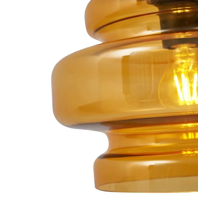 Retro-Hängeleuchte schwarz mit orangefarbenem Glas - Denise