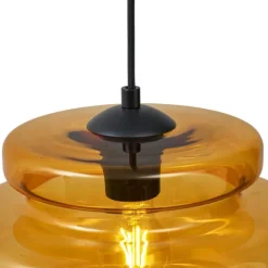Retro-Hängeleuchte schwarz mit orangefarbenem Glas - Denise