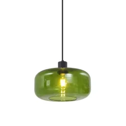 Retro-Pendelleuchte Schwarz mit Grünglas - Bizle